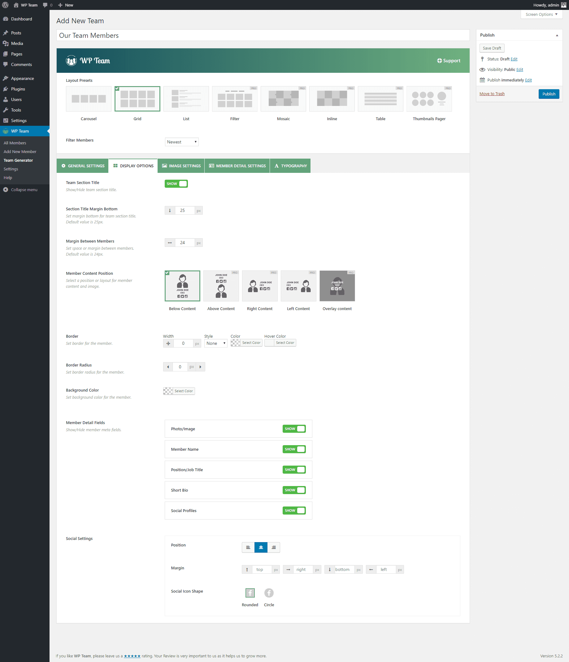 WP Team Settings