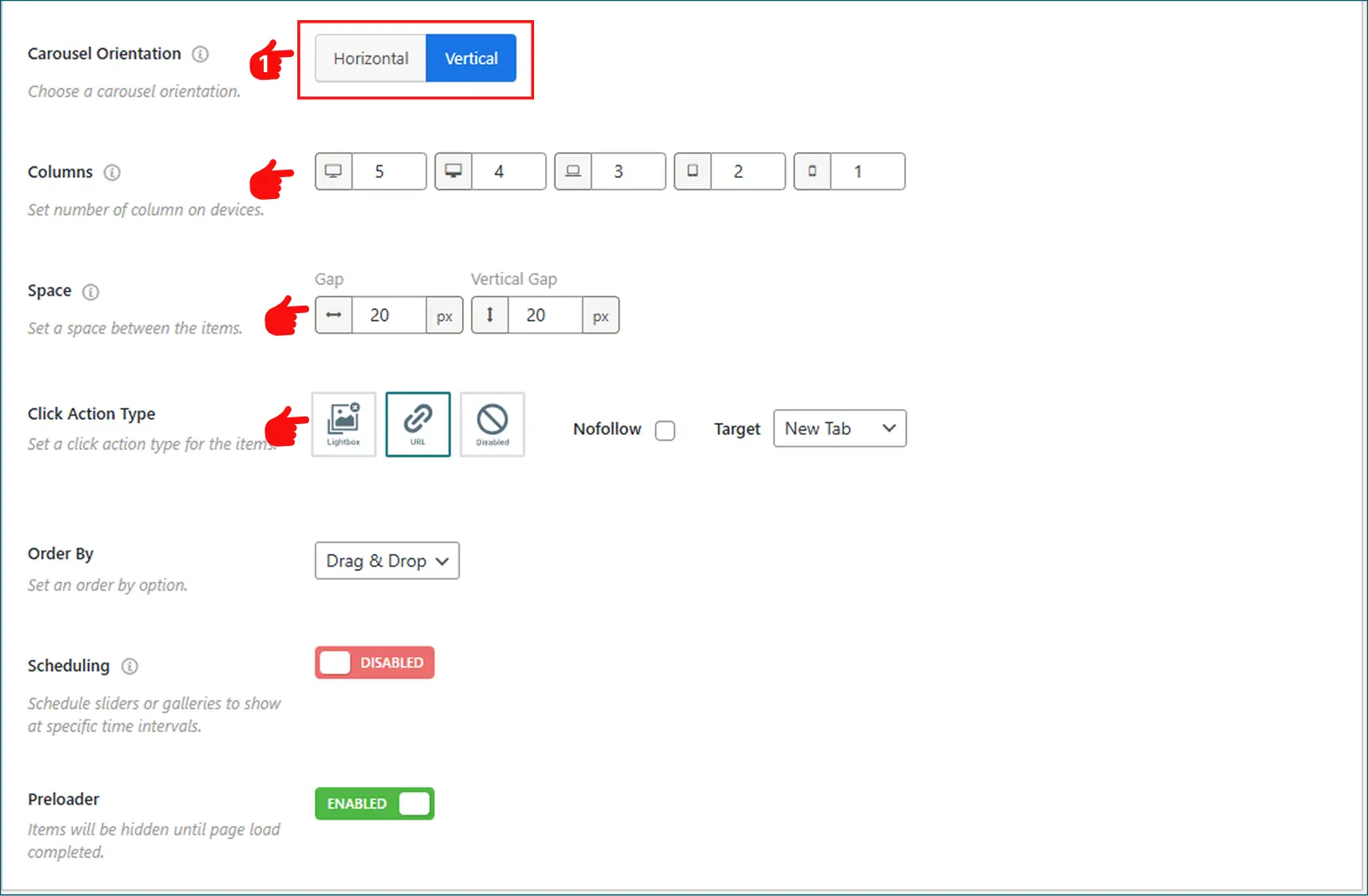How to change the slider orientation to vertical in WordPress