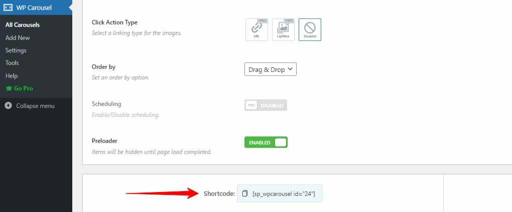 Copy the shortcode of your WordPress  gallery