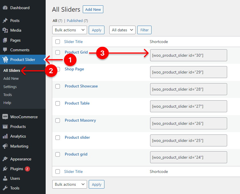 Copy the product grid shortcode