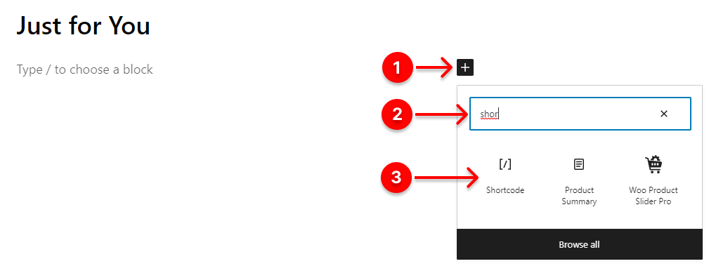 Paste the product grid shortcode