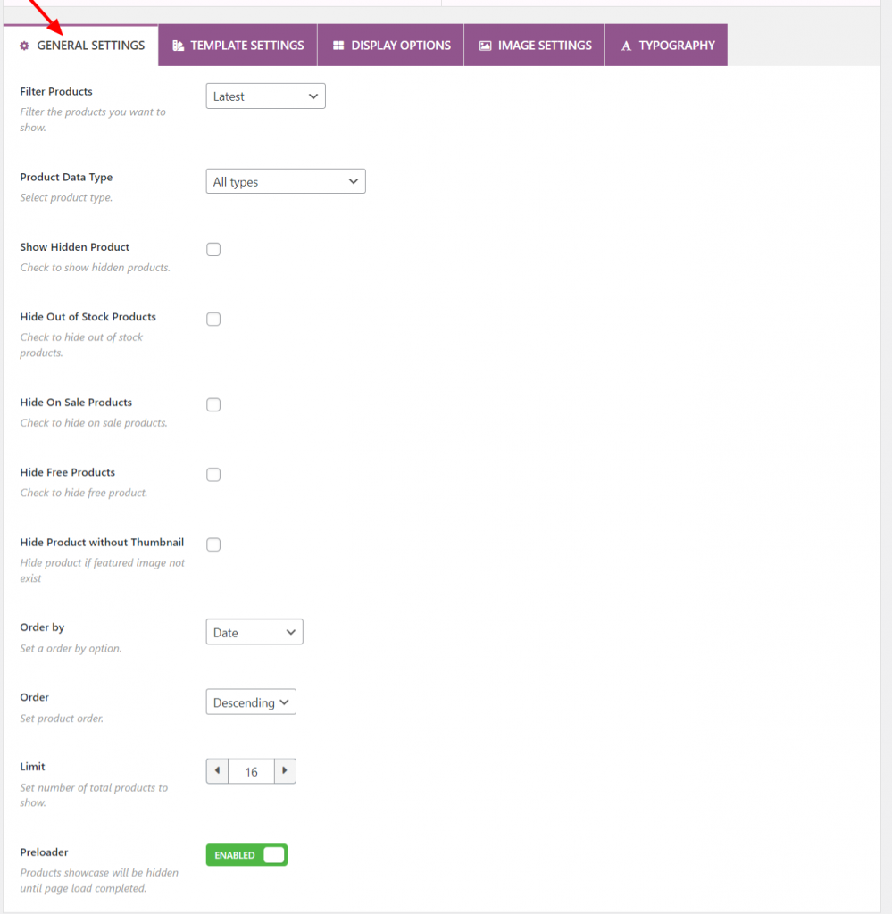 Product slider for WooCommerce general settings