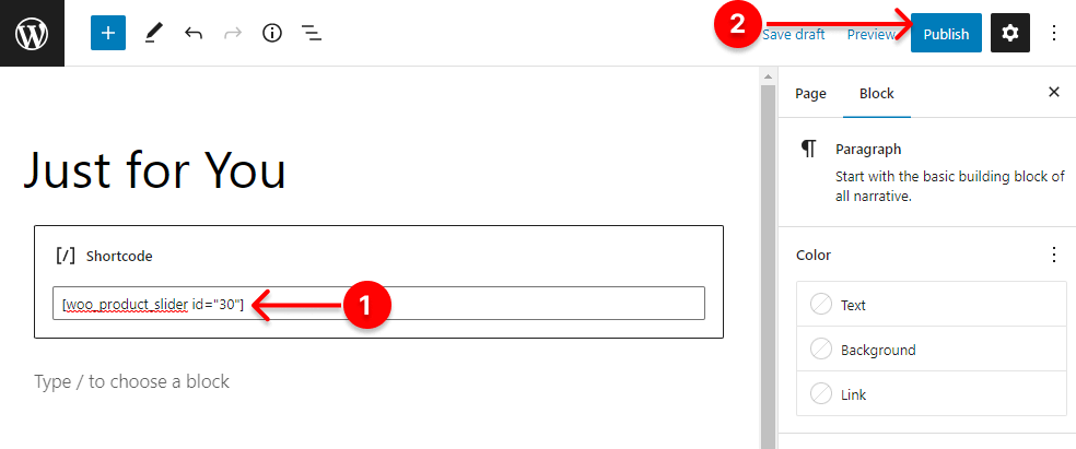 Publish the product grid shortcode