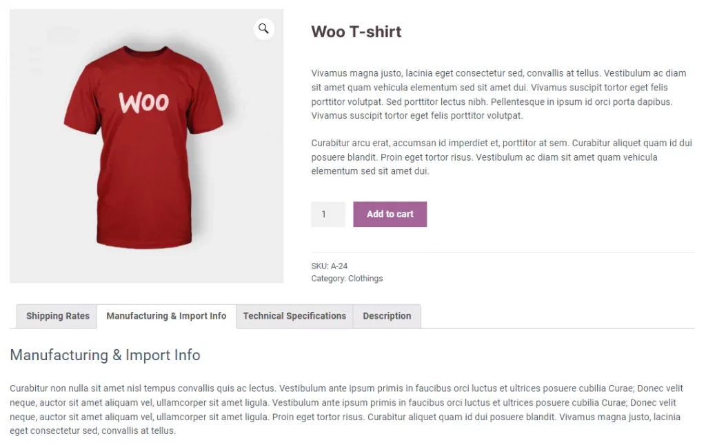 Tabbed Content demo in WooCommerce