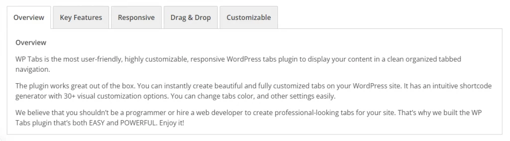 Tabbed Content demo in WordPress