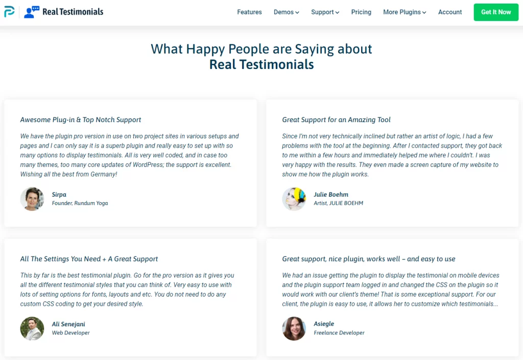 User testimonials on Real Testimonials