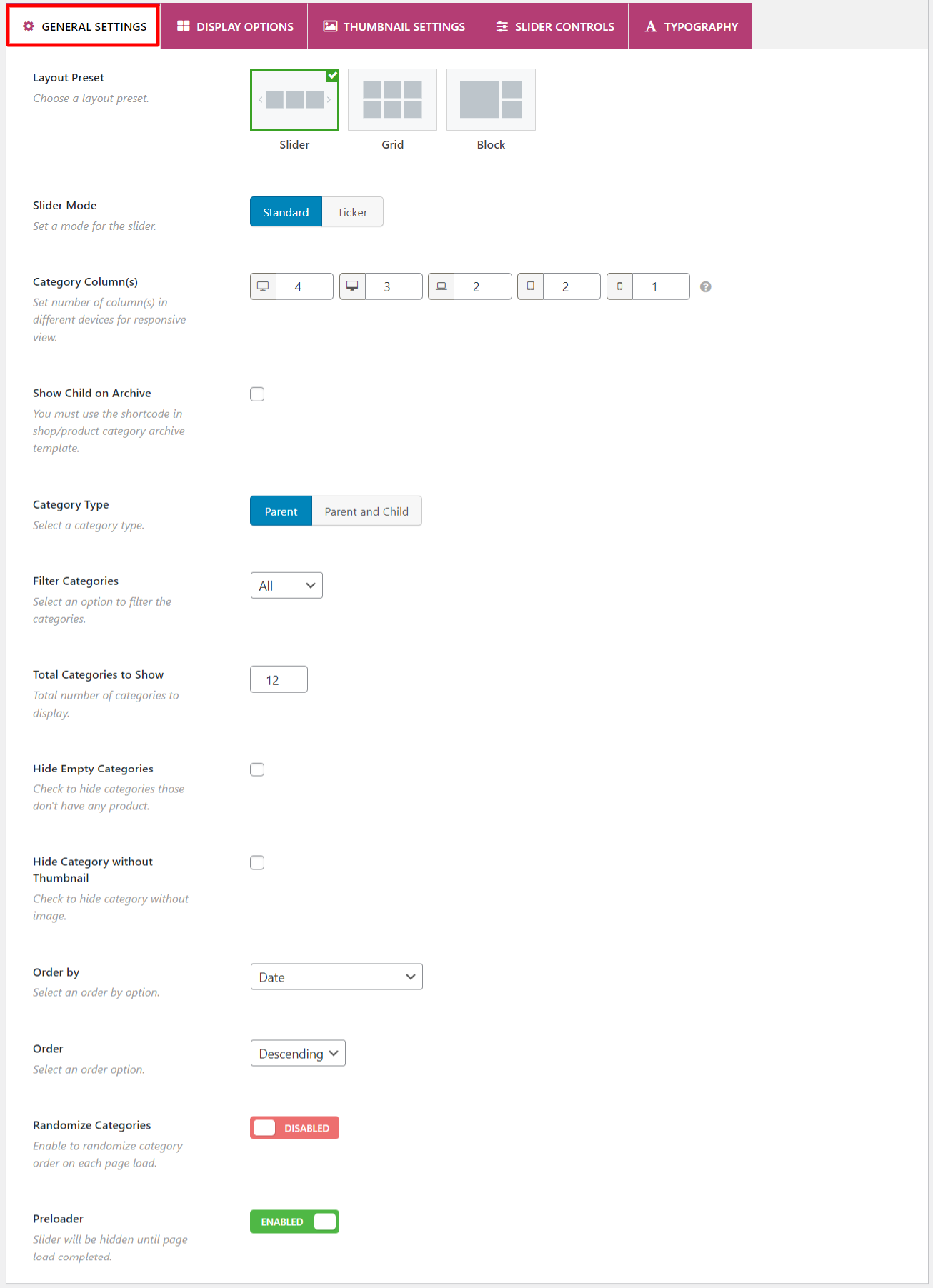 Customizing category slider of WooComerce store using Category Slider for WooCommerce General Settings