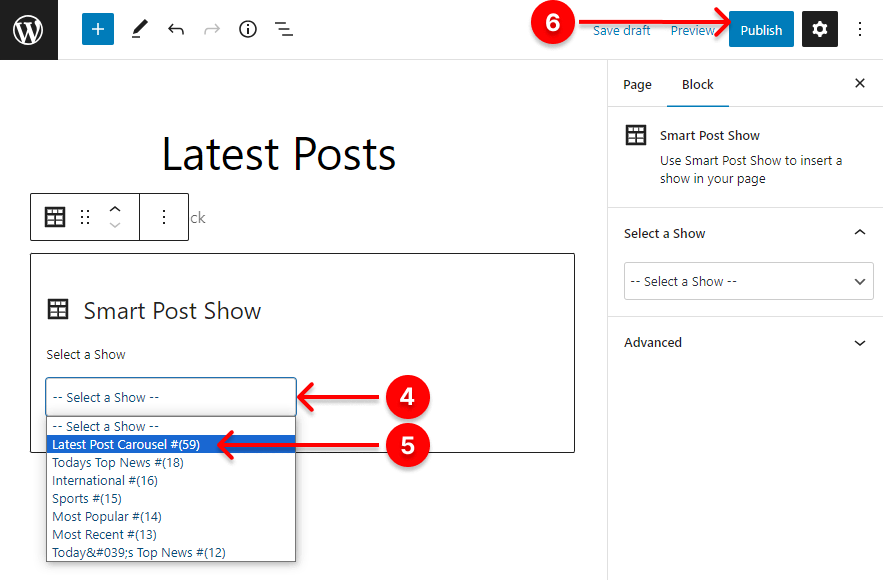 Publish WordPress latest post carousel