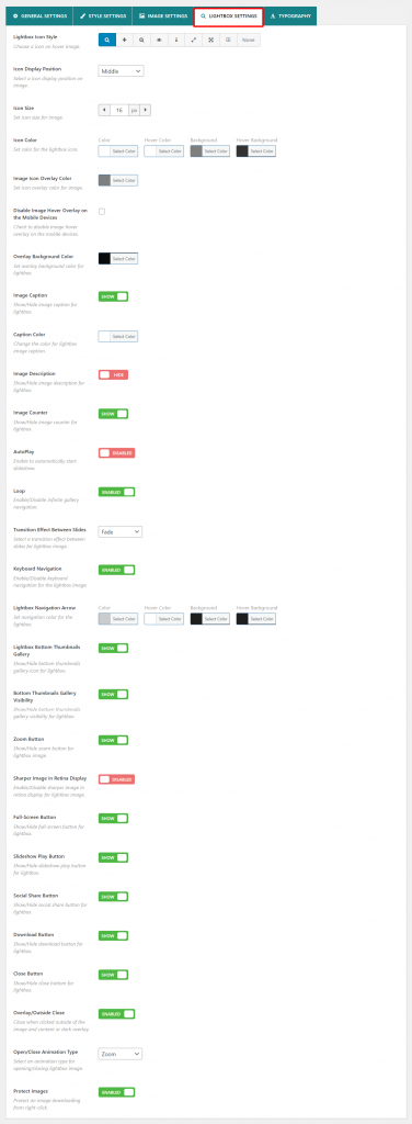 WP carousel Pro lightbox settings