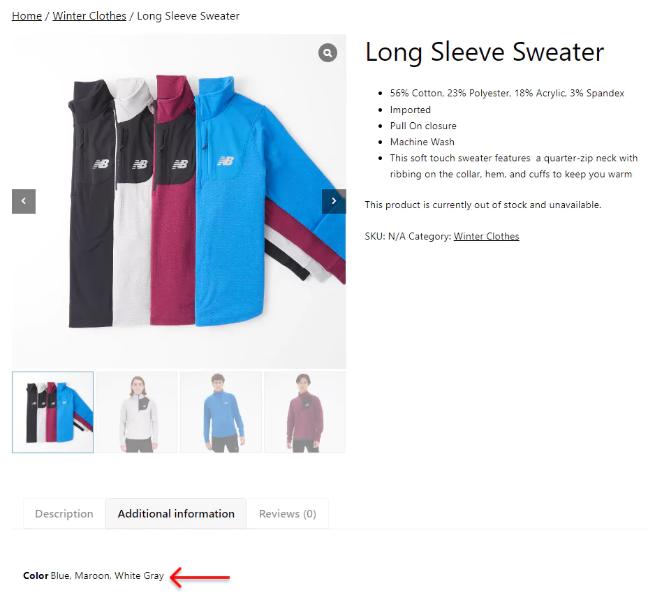 WooCommerce attributes on product page