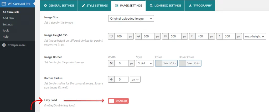 Enable or disable WordPress lazy load in a single clidk