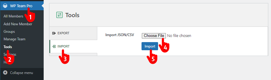 steps to add staff members data with CSV file