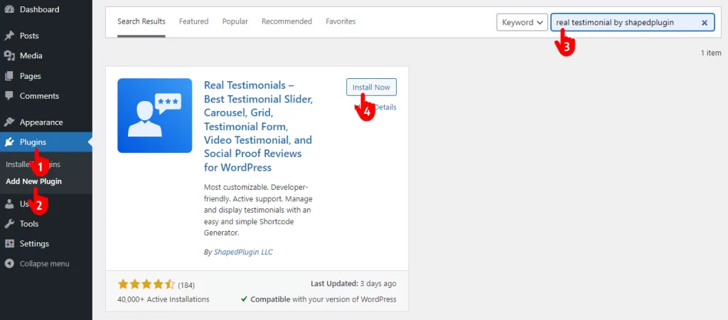 Steps to install Real Testimonials