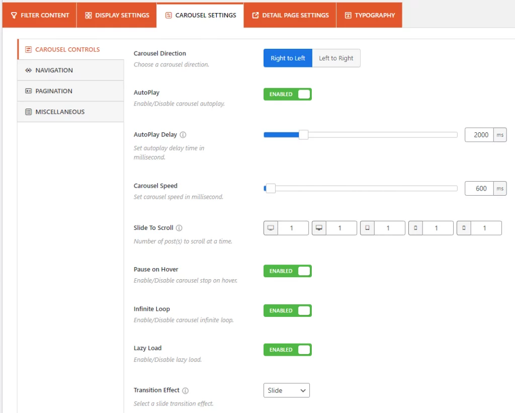 slider controls and design