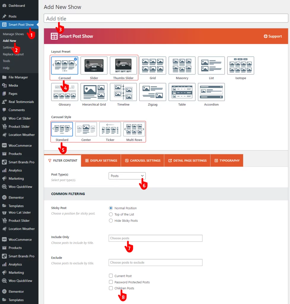 steps to add projects to a slider 