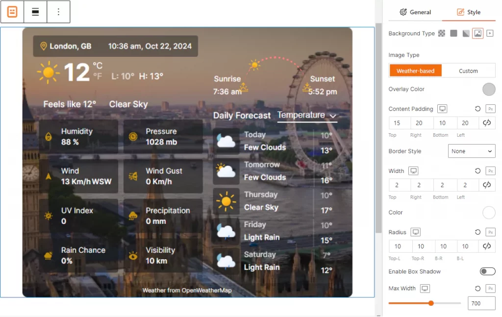 embed weather and customize