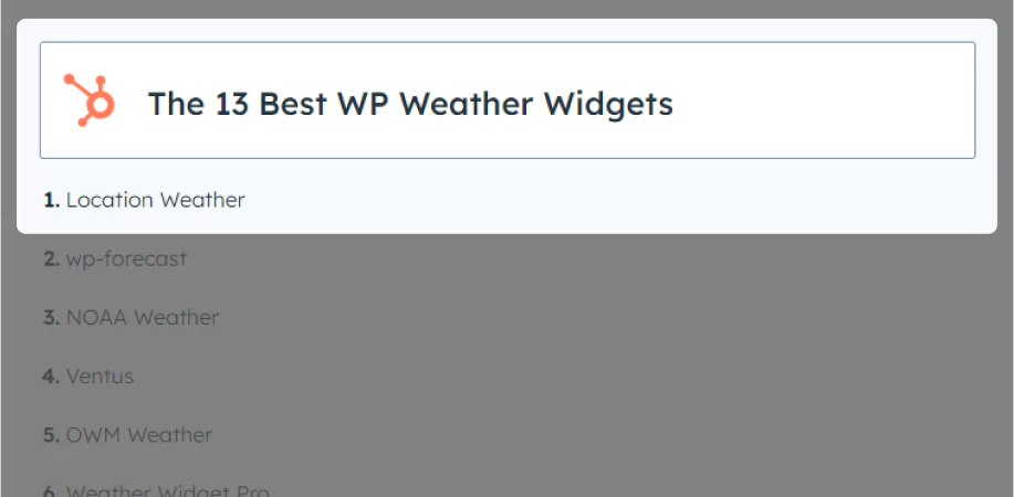 Hubspot featured Location Weather as the No. 1 weather plugin