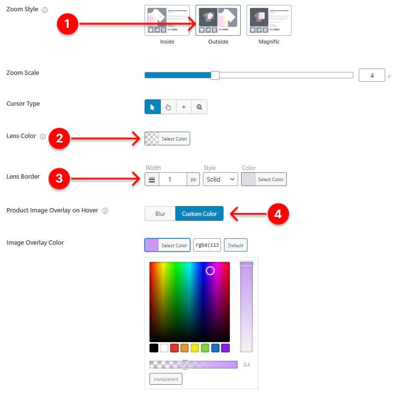 outside product zoom settings 