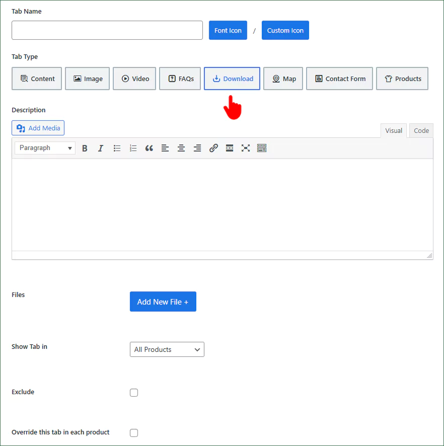 download tab for woocommerce 