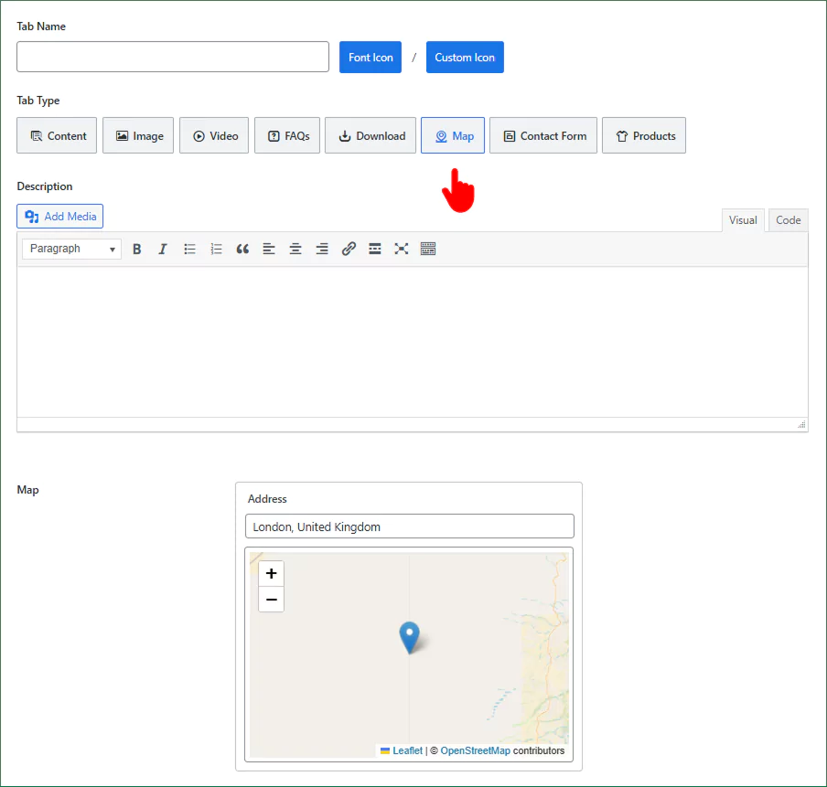 Map tab on product detail pages