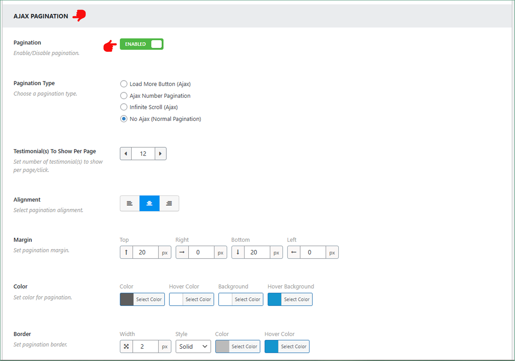 How to filter Testimonails Grid with AJAX Pagination