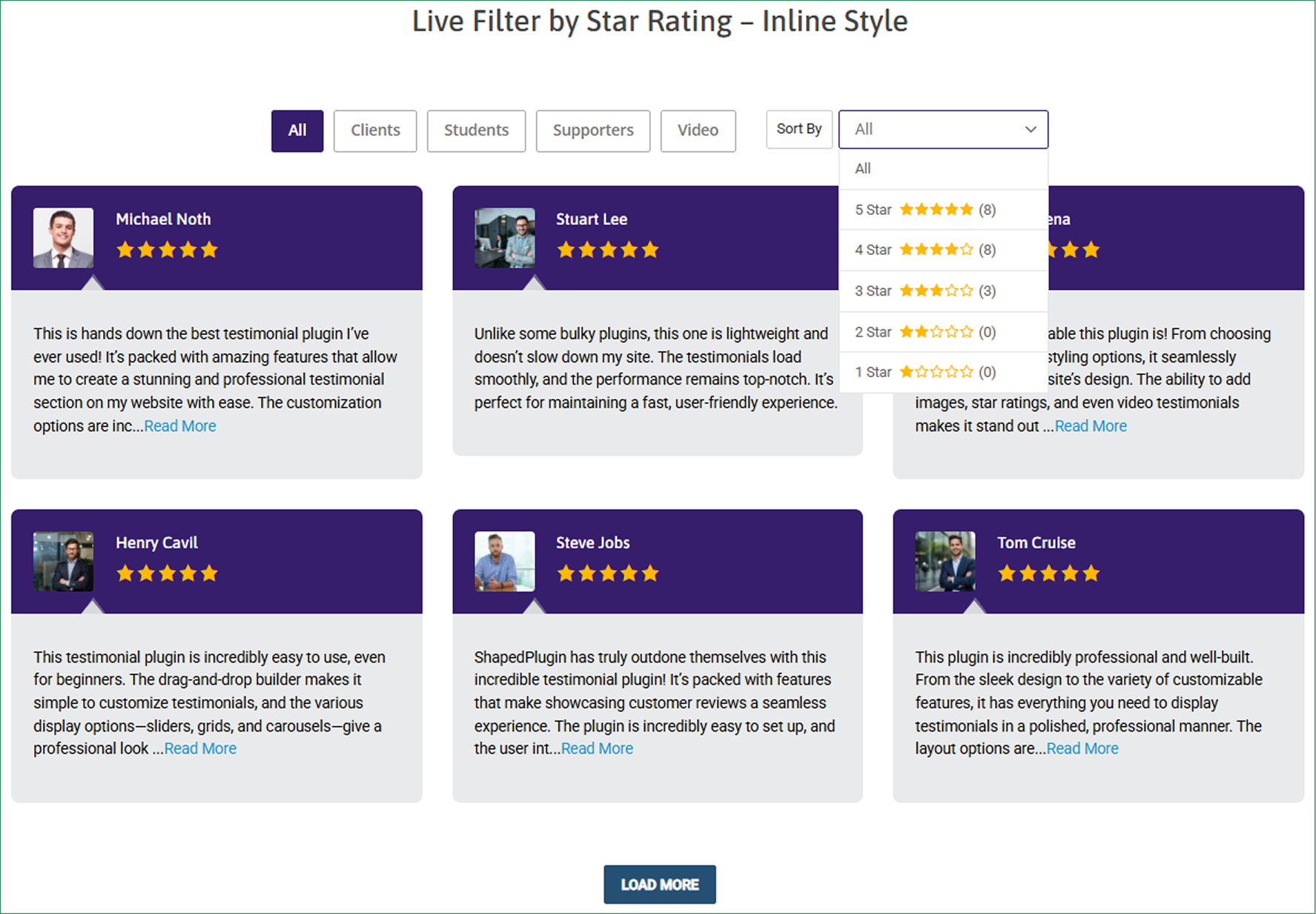 Examples of AJAX Live Filters to create testimonials grid in WordPress