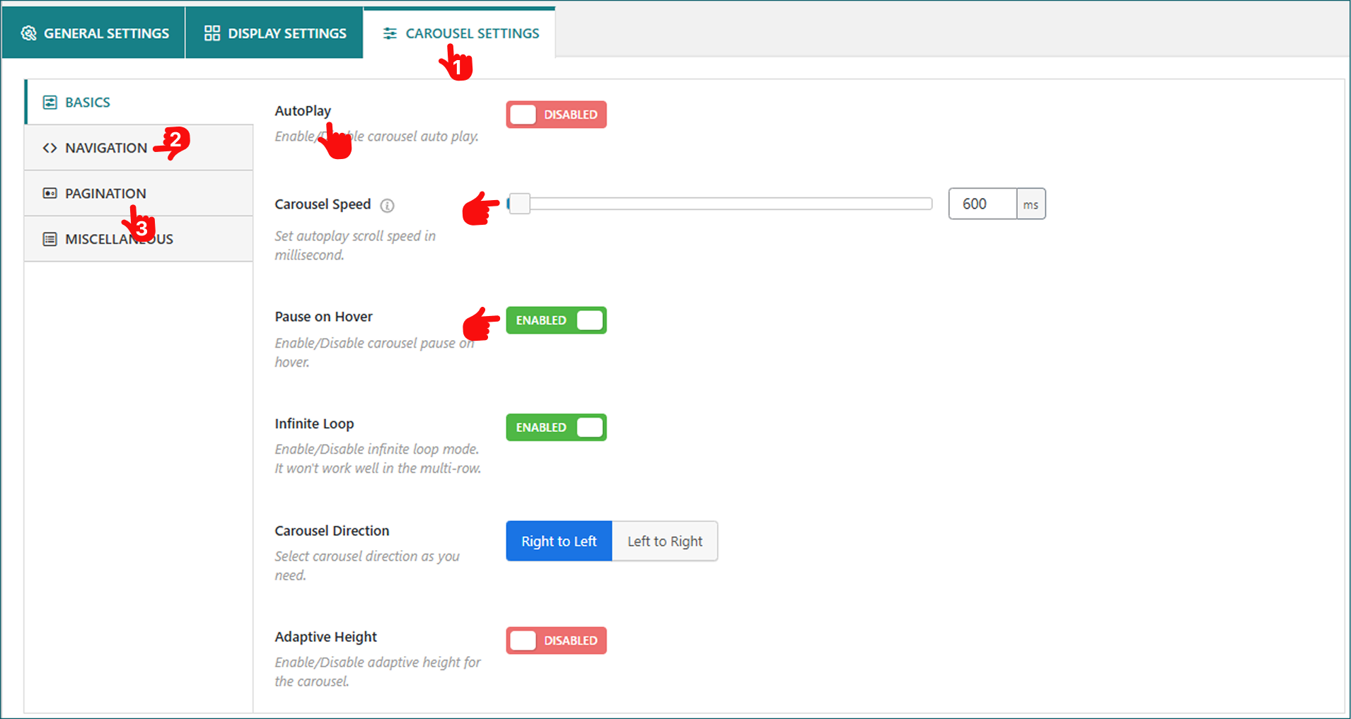 How to customize image carousel settings
