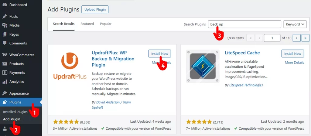 Steps to install a backup plugin