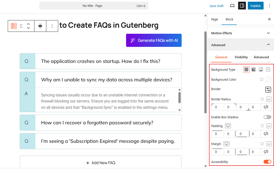 How to Add Style FAQs in Gutenberg