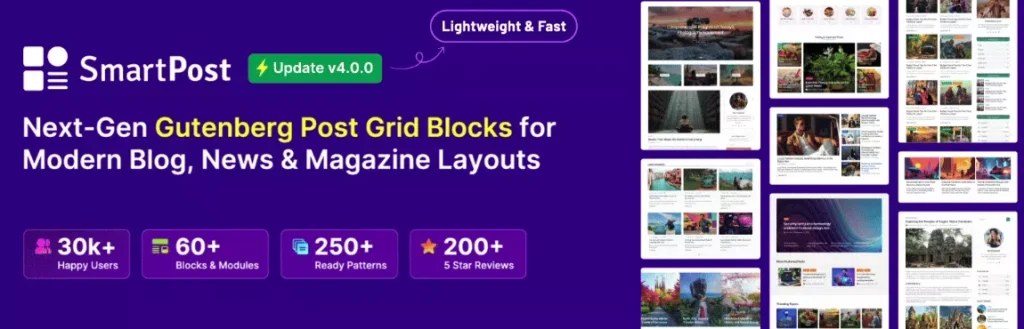 Smart Post, the best post grid plugin banner